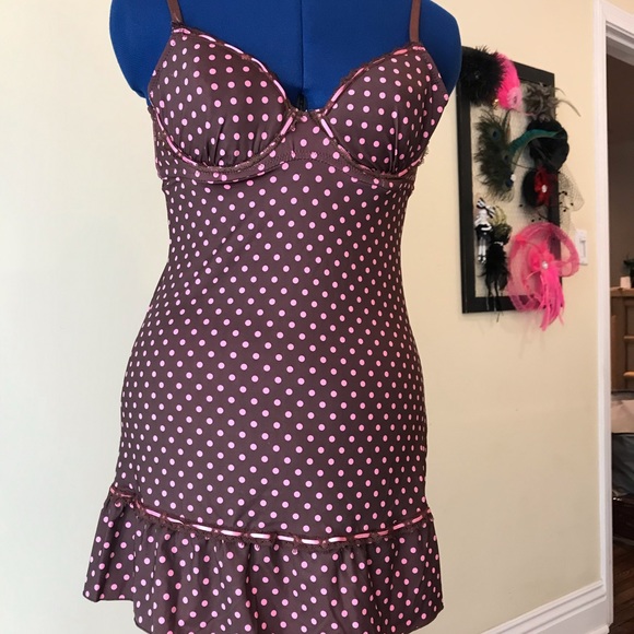 NWT Rampage Intimates Choco-Brn & Pink P-Dot Slip - Picture 7 of 11